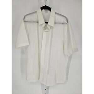 Tesoro's Men's Short Sleeve White Embroidered Button Down Collared Shirt Size XL
